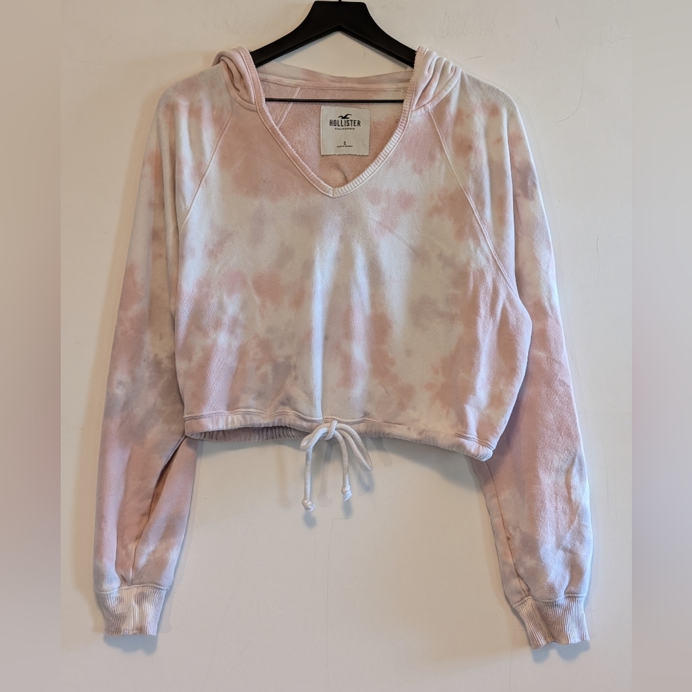 Hollister Tie Dye Cropped Hoodie Sweatshirt Sm Relaxed Drawstring Hem Comfycore
